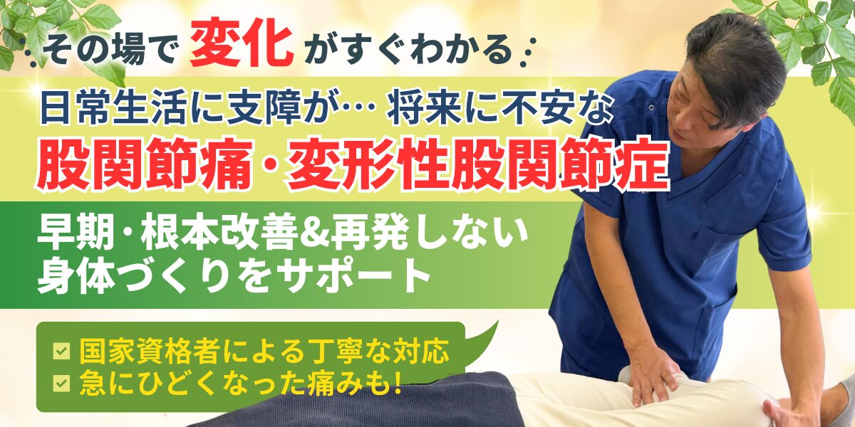 日常生活に支障が… 将来に不安な 股関節痛·変形性股関節症 早期·根本改善&再発しない 身体づ﻿くりをサポート